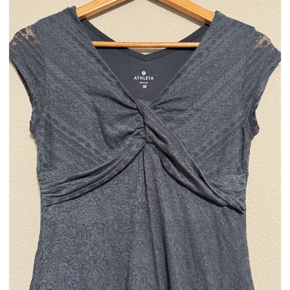 Athleta Womens SP Mini Dress Bolinas Burnout Gray Cap Sleeve Athleisure‎ - Picture 2 of 9